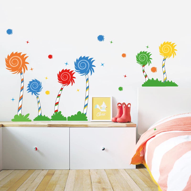 decalmile Large Colorful Tree Wall Decals Kids Wall Stickers Baby Nursery Childrens Bedroom Playroom Wall Decor - Image 3